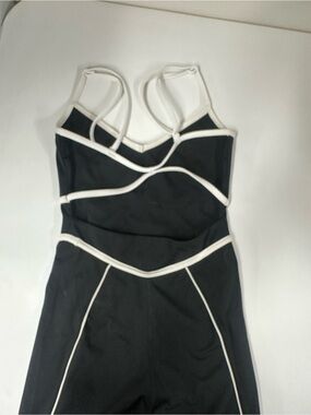 Black and White Contrast-Strap Shapewear Bodysuit